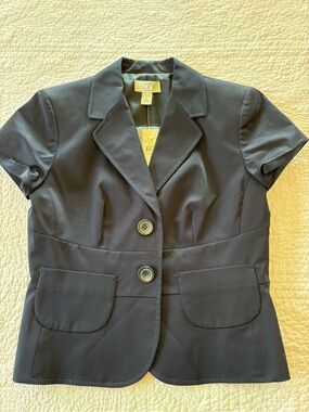 LOFT Navy Short Sleeve Notched Lapel Blazer